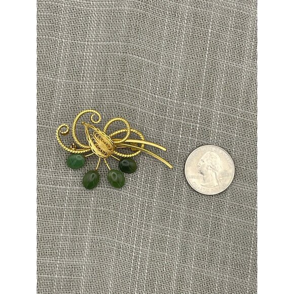 Vintage 4 Faux Jade Gold Tone Brooch 2.5" - Picture 6 of 6